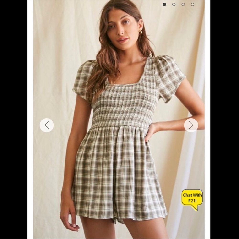 Never Worn Forever 21 Smocked Bodice Plaid Short Sleeve Romper, Size Small